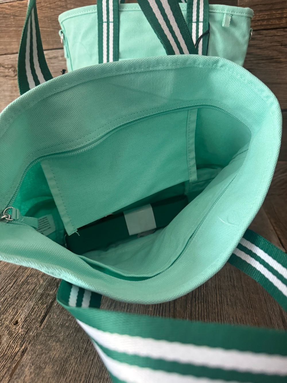 Starbucks Mint Green Canvas Tote Bag with Striped Handles - Picture 2 of 3